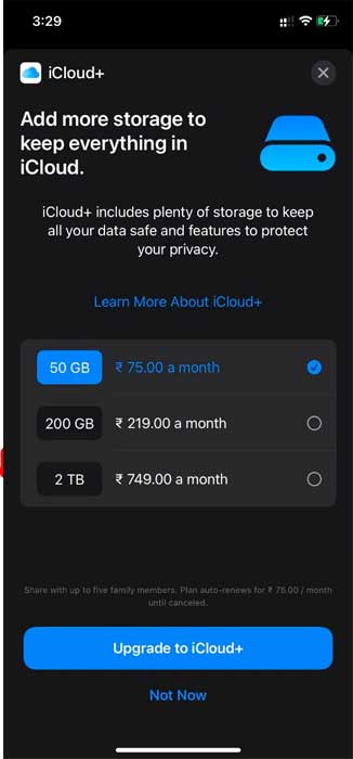 Add more storage to iCloud